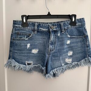 We The Free Blue Distressed Jean Shorts